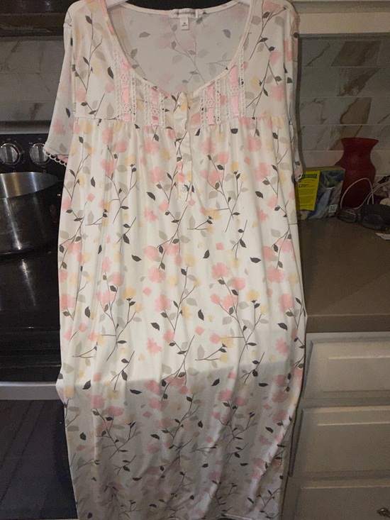 Other - Floral Lace-Trim Nightgown - White with Pink & Yellow Flowers